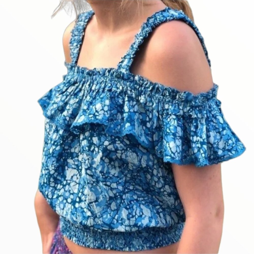 House Of Harlow 1960 Womens Martine Tank Top Blue Flutter Sleeve Size XS